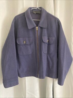 Women's Dusty Navy Wool Zip-Front Jacket